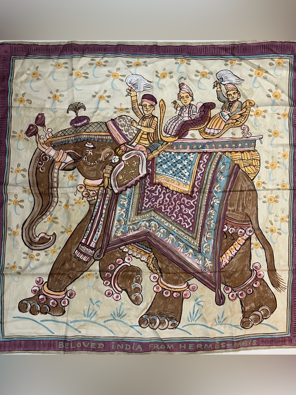 Authentic Hermès "Beloved India" Silk Scarf by Philippe Dumas (90cm)